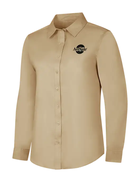 Dark Tan Womens Long Sleeve Superpro React Twill Shirt w/AerSale Logo