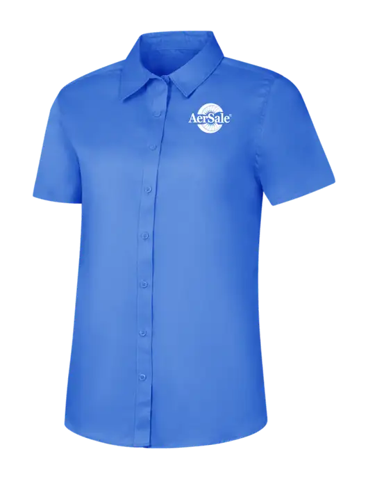 Womens Dark Carolina Blue Short Sleeve Superpro React Twill Shirt w/AerSale Logo
