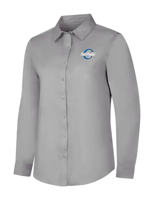 Light Grey Womens Long Sleeve Superpro React Twill Shirt w/AerSale Logo