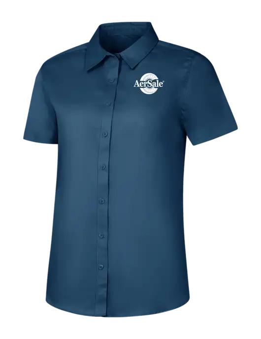 Womens Light Navy Short Sleeve Superpro React Twill Shirt w/AerSale Logo