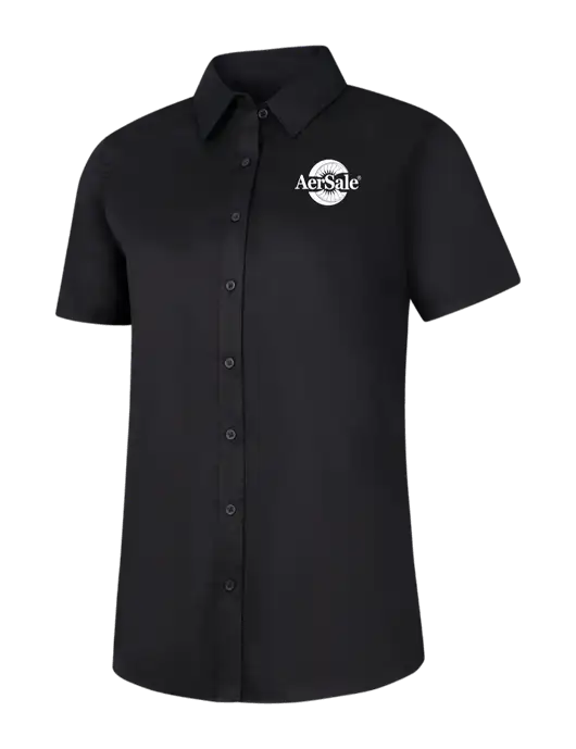 Womens Black Short Sleeve Superpro React Twill Shirt w/AerSale Logo