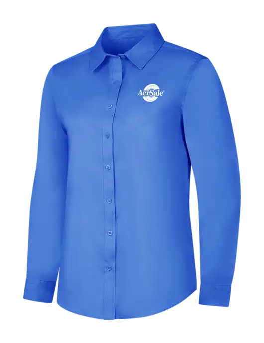 Dark Carolina Blue Womens Long Sleeve Superpro React Twill Shirt w/AerSale Logo