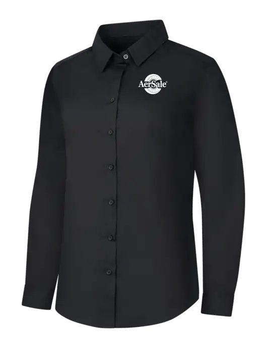 Womens Black Long Sleeve Carefree Poplin Shirt w/AerSale Logo