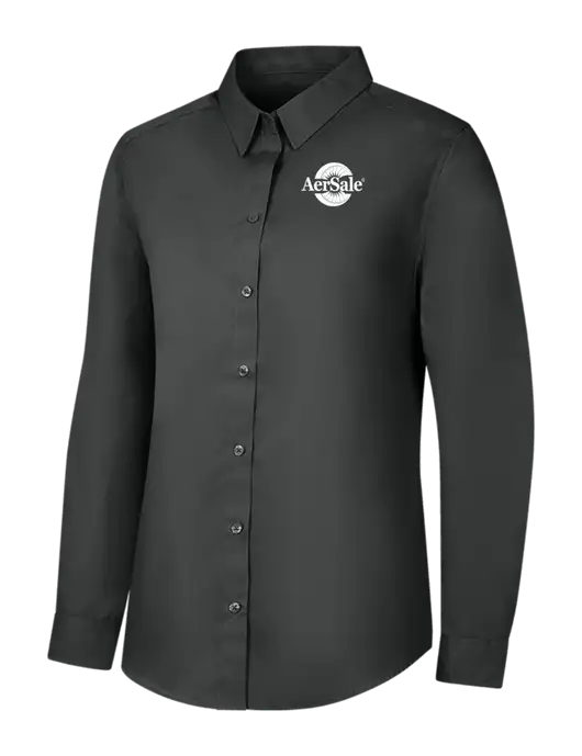Womens Dark Grey Long Sleeve Carefree Poplin Shirt w/AerSale Logo