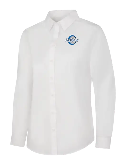 Womens White Long Sleeve Carefree Poplin Shirt w/AerSale Logo