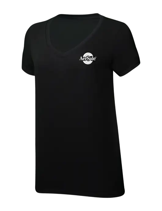 Womens Simply Soft V-Neck Black 4.5oz  Poly/Combed Ring Spun Cotton T-Shirt w/AerSale Logo