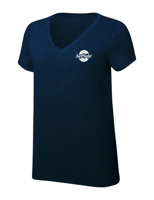 Womens Simply Soft V-Neck New Navy 4.5oz  Poly/Combed Ring Spun Cotton T-Shirt w/AerSale Logo