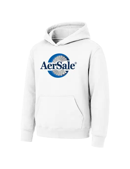 Youth White 7.8 oz Pullover Hooded Sweatshirt w/AerSale Logo