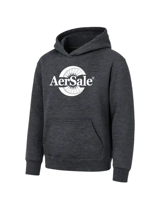 Youth Dark Heather Grey 7.8 oz Pullover Hooded Sweatshirt w/AerSale Logo