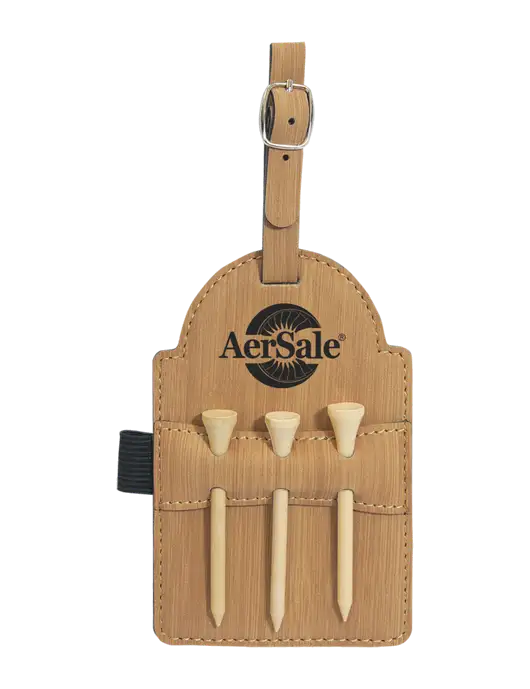 Bamboo Leatherette Golf Bag Tag with 3 Wooden Tees w/AerSale Logo