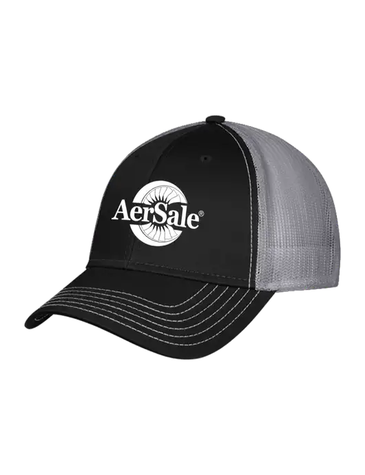 Black/Medium Dark Grey Mesh Trucker Cap Snap Back w/AerSale Logo
