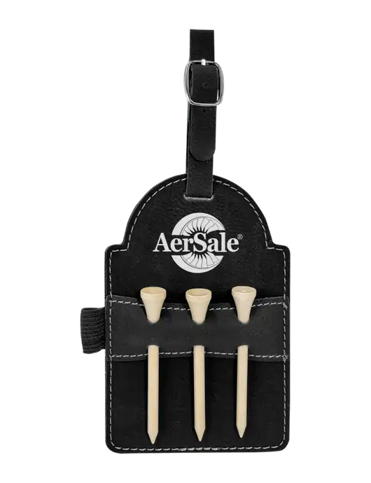 Black Leatherette Golf Bag Tag with 3 Wooden Tees w/AerSale Logo