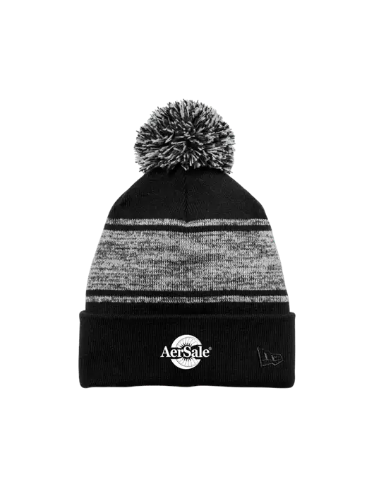 New Era Black/Charcoal Knit Chilled Pom Beanie w/AerSale Logo
