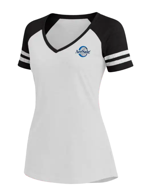 Womens White/Black V-Neck Game Tee w/AerSale Logo