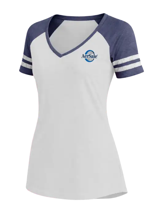 Womens White/Navy Heather V-Neck Game Tee w/AerSale Logo