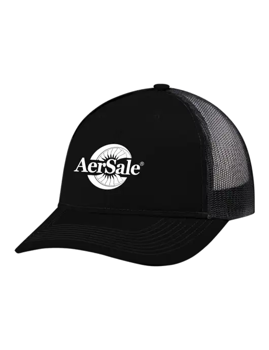 Snapback Ponytail Trucker Cap Black w/Black Mesh w/AerSale Logo