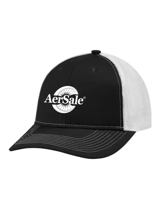 Snapback Ponytail Trucker Cap Black w/White Mesh w/AerSale Logo