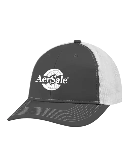 Snapback Ponytail Trucker Cap Dark Grey w/White Mesh w/AerSale Logo