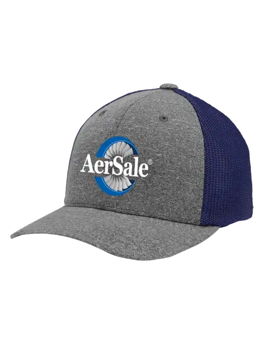 Flexfit Navy/Medium Grey Heather Melange Mesh Back Trucker Cap w/AerSale Logo
