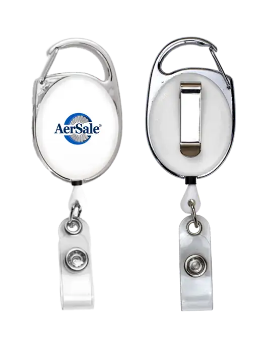 White Carabiner Style Badge Reel and Badge Holder w/AerSale Logo