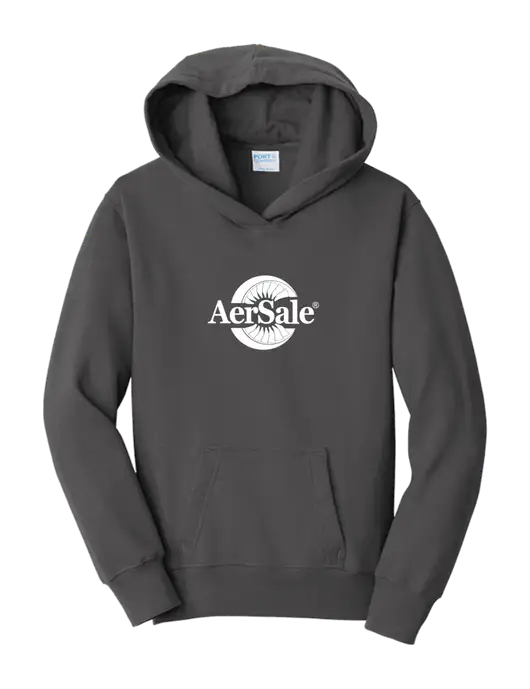 Youth Charcoal 7.8 oz, 50/50 Cotton/Poly Pullover Hooded Sweatshirt w/AerSale Logo